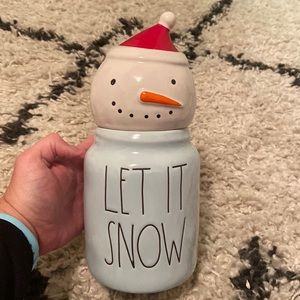 Rae Dunn Let It Snow baby canister with snowman topper